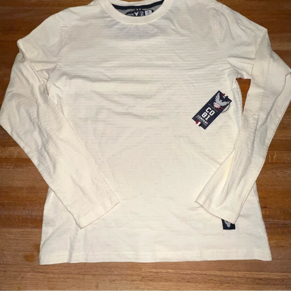 Company 81 Men Medium White Stripe Texture Long Sleeve‎ Crew Neck Casual Shirt